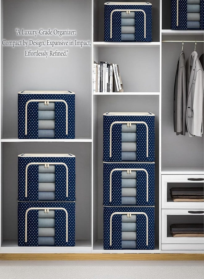 CLAPONE صندوق تخزين ومنظم ملابس قابل للطي بإطار فولاذي من CLAPONE / منظم خزانة ملابس للتخزين / خزانة للساري / القمصان / البطانيات / صندوق تخزين الملابس (أزرق، 66 لتر - عبوة من 2) - Image 5